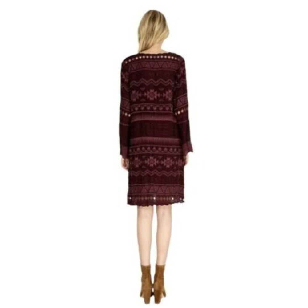 Johnny Was Avery Dress Purple Merlot Boho Aztec Eyelet Embroidered Womens Medium - Picture 3 of 12